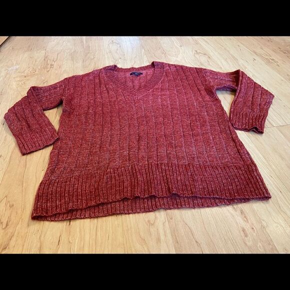 American Eagle red knit ribbed sweater - Picture 2 of 4